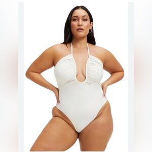 Good American Plunge Neck Ivory Onepiece Swimsuit, Size 7=(XL and 2X)